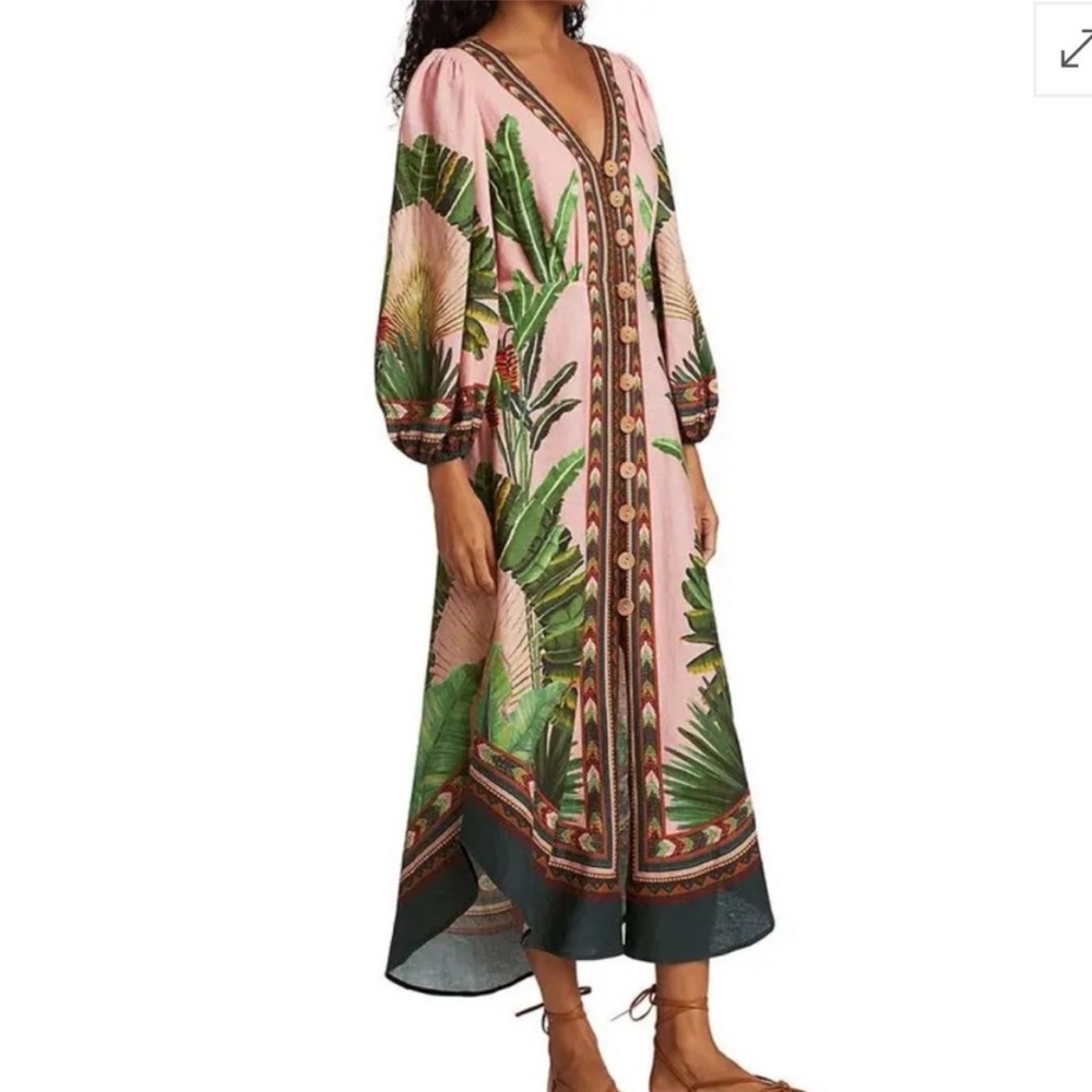 Farm Rio Amazonia Forest Linen Blend Midi Dress